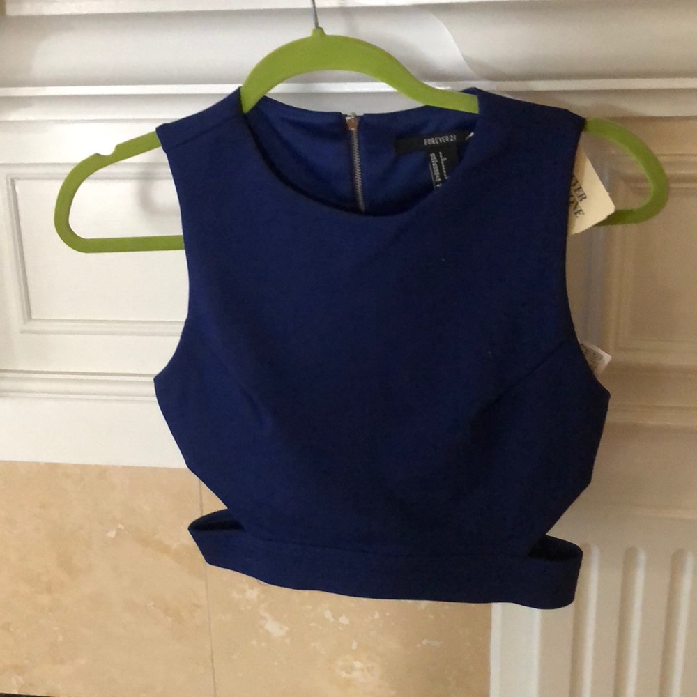 Blue zip up halter top